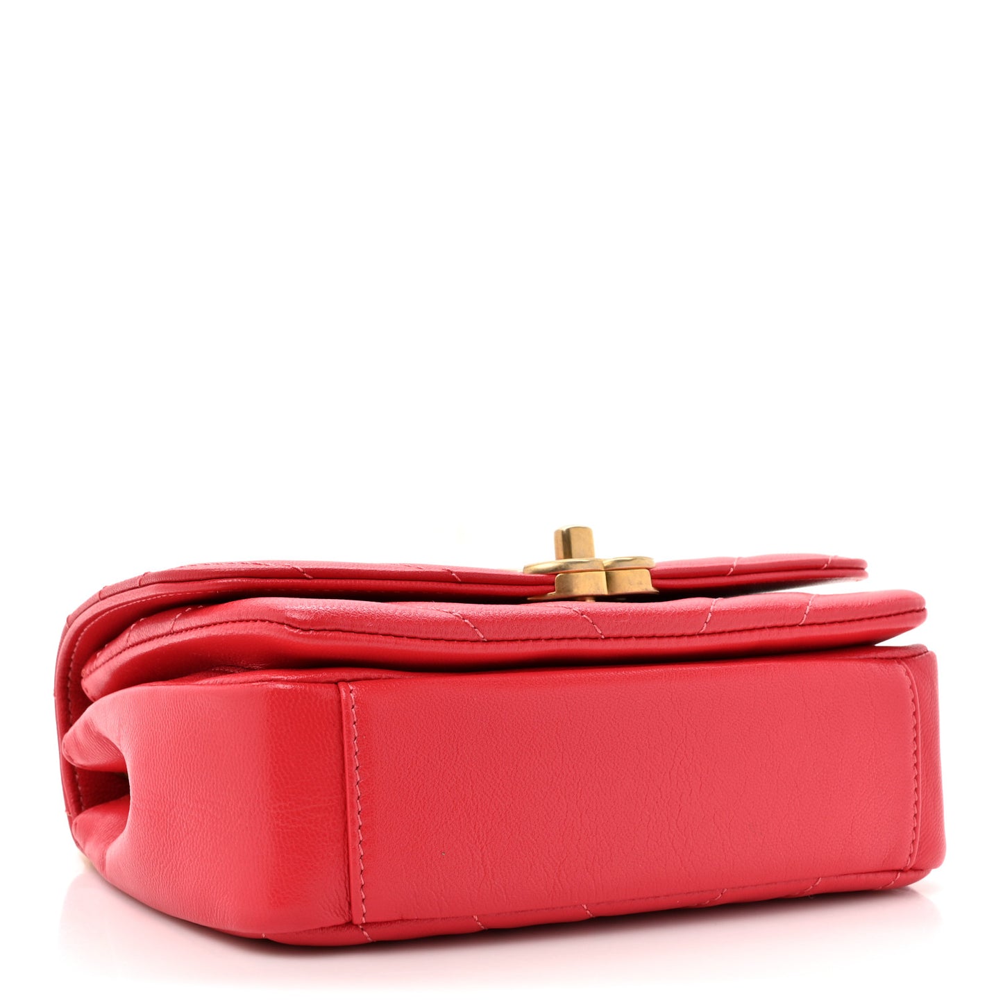 Lambskin Chevron Quilted Gold Top Handle Flap Bag Red