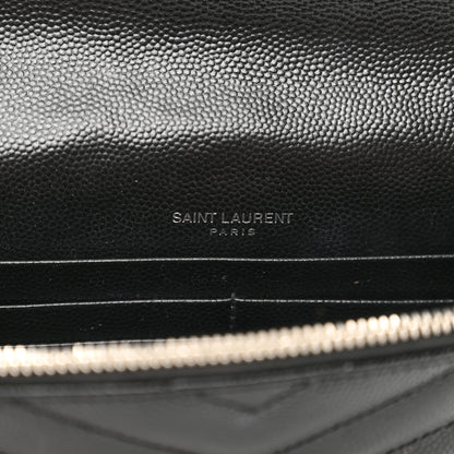 Saint Laurent Grain De Poudre Matelasse Chevron Monogram Envelope Chain Wallet Black 7 of 9