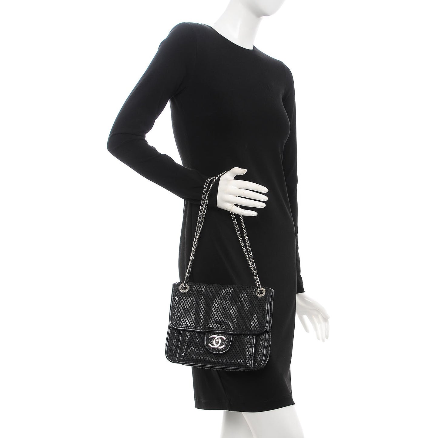 Metallic Perforated Calfskin Small Up In The Air Flap Black