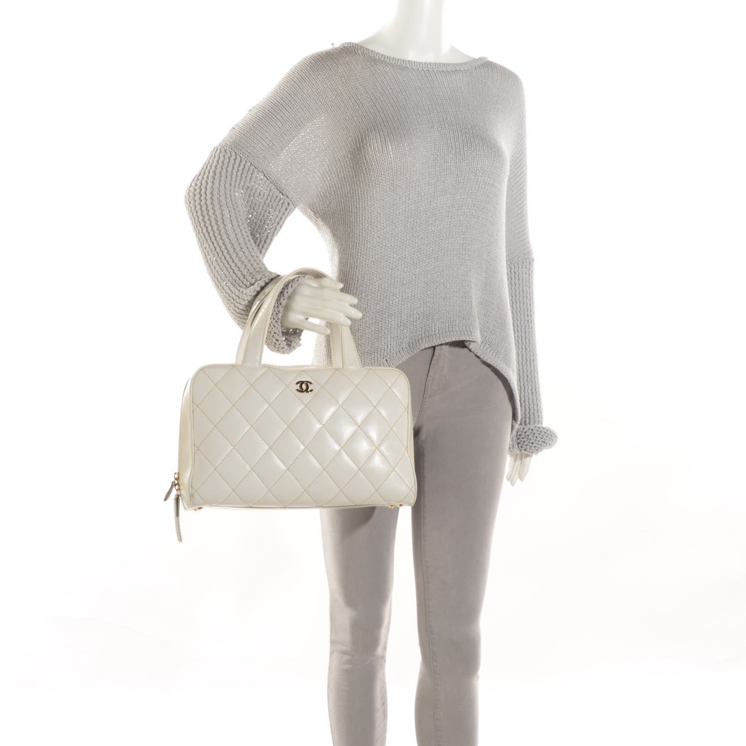 Chanel Calfskin Wild Stitch Surpique Top Handle Bag White 5 of 12