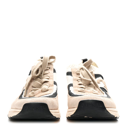Chanel Mesh Suede Fabric Womens CC Sneakers 38.5 Light Pink White Black 3 of 11
