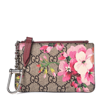 Gucci GG Supreme Monogram Blooms Key Ring Coin Case Beige Multicolor Dry Rose 1 of 9