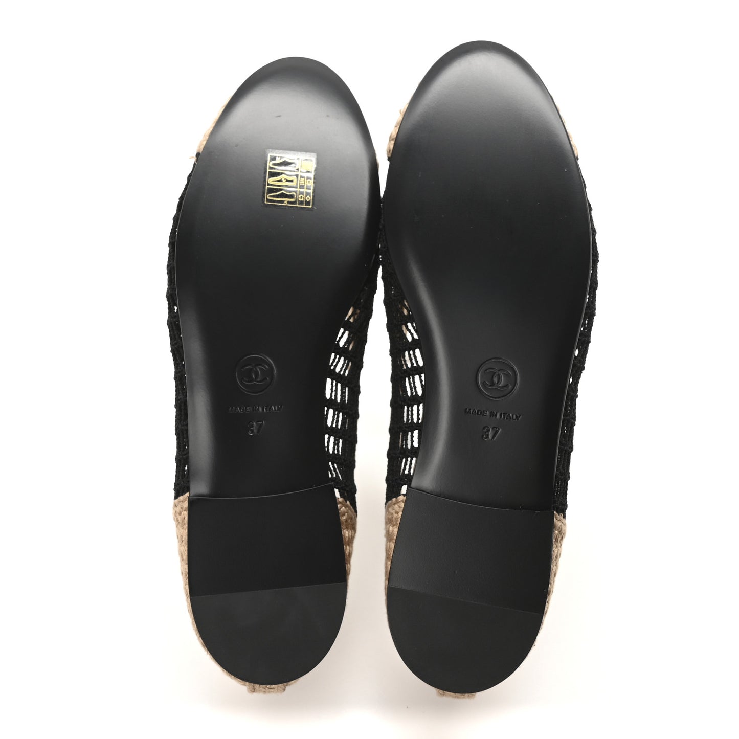 Raffia Cap Toe Ballerina Flats 37 Black Beige