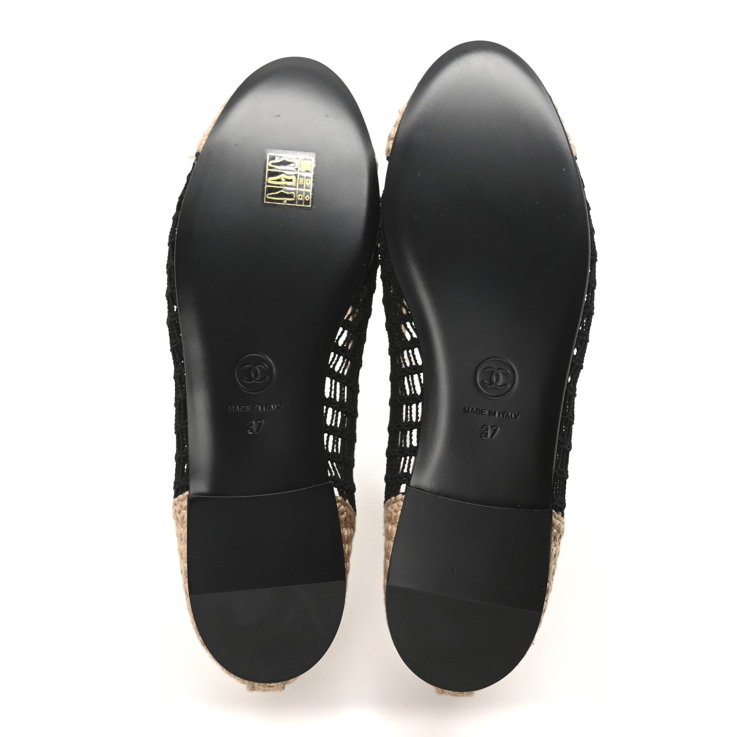 Chanel Raffia Cap Toe Ballerina Flats 37 Black Beige 6 of 9