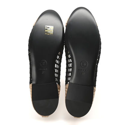 Chanel Raffia Cap Toe Ballerina Flats 37 Black Beige 6 of 9