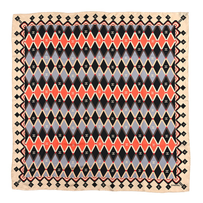 Chanel Silk Mosaic Square Scarf Black Orange Light Blue Beige 1 of 3