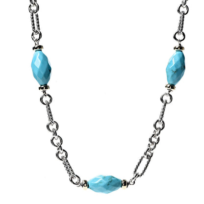 David Yurman Sterling Silver 18K Yellow Gold Turquoise Figaro Necklace 1 of 3