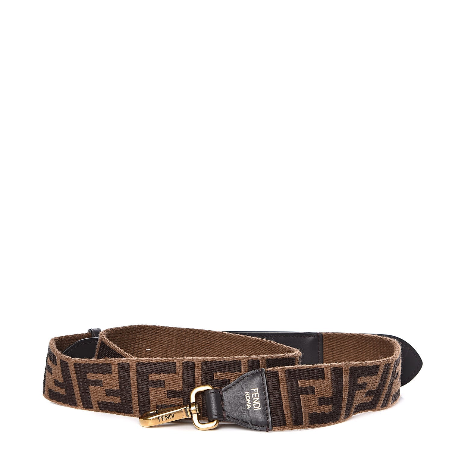Fendi Ribbon Vitello Century FF 1974 Flat Studded Strap You Fango Marrone Ebano 1 of 5
