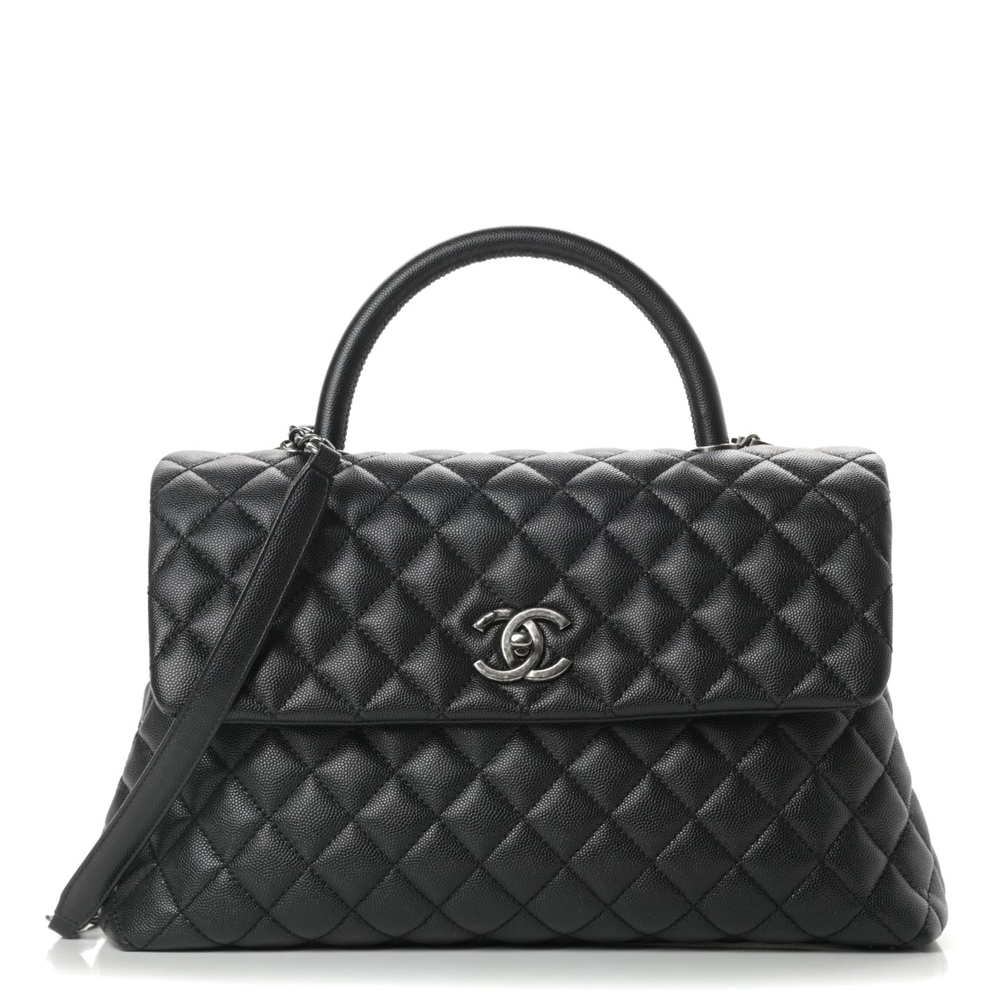 Caviar Quilted Medium Coco Handle Flap Black