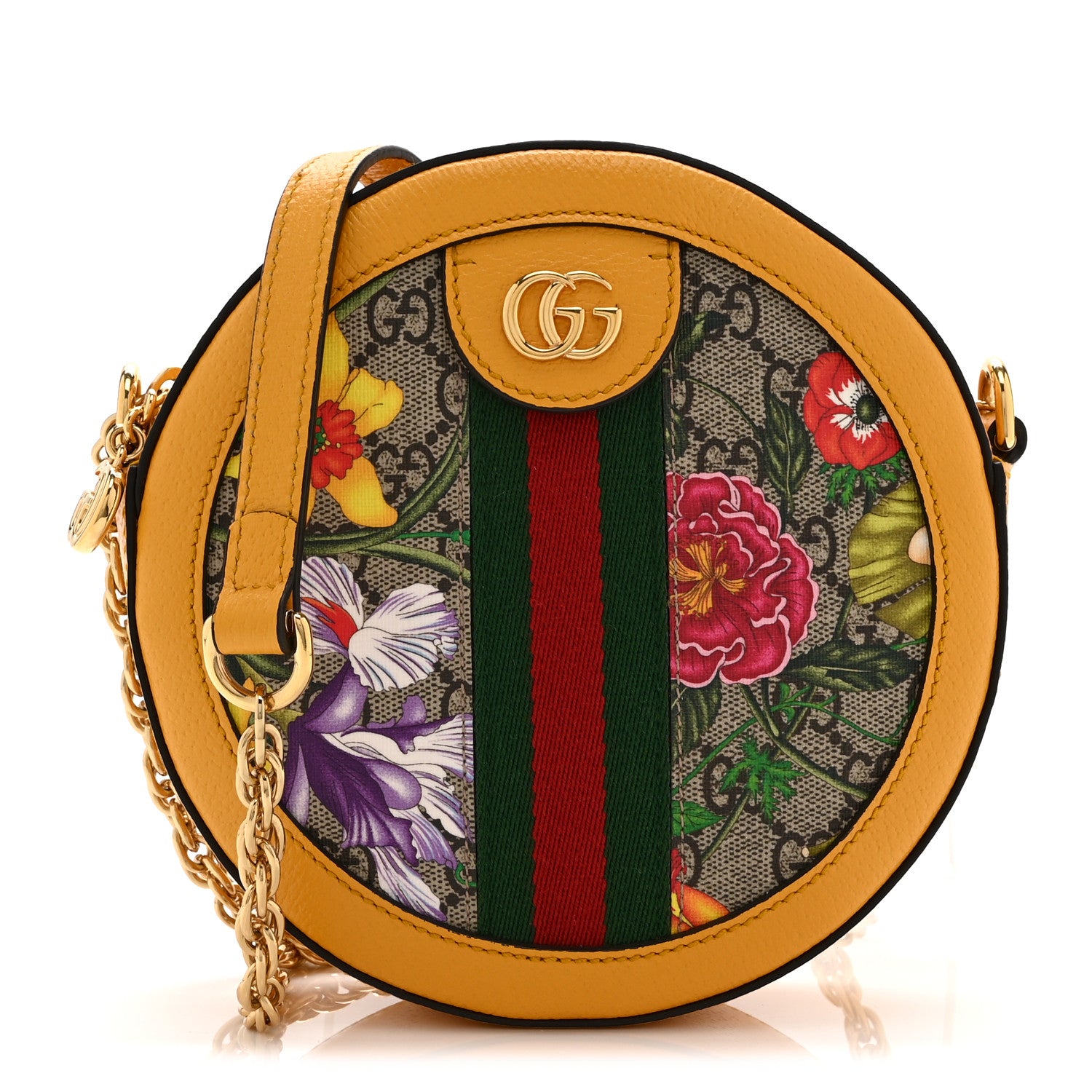 Gucci GG Supreme Monogram Flora Web Mini Ophidia Round Shoulder Bag Beige Multicolor Crop 1 of 11