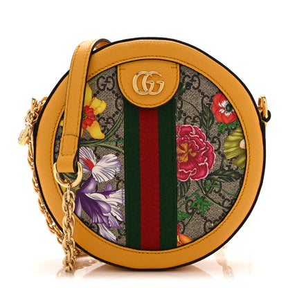 Gucci GG Supreme Monogram Flora Web Mini Ophidia Round Shoulder Bag Beige Multicolor Crop 1 of 11