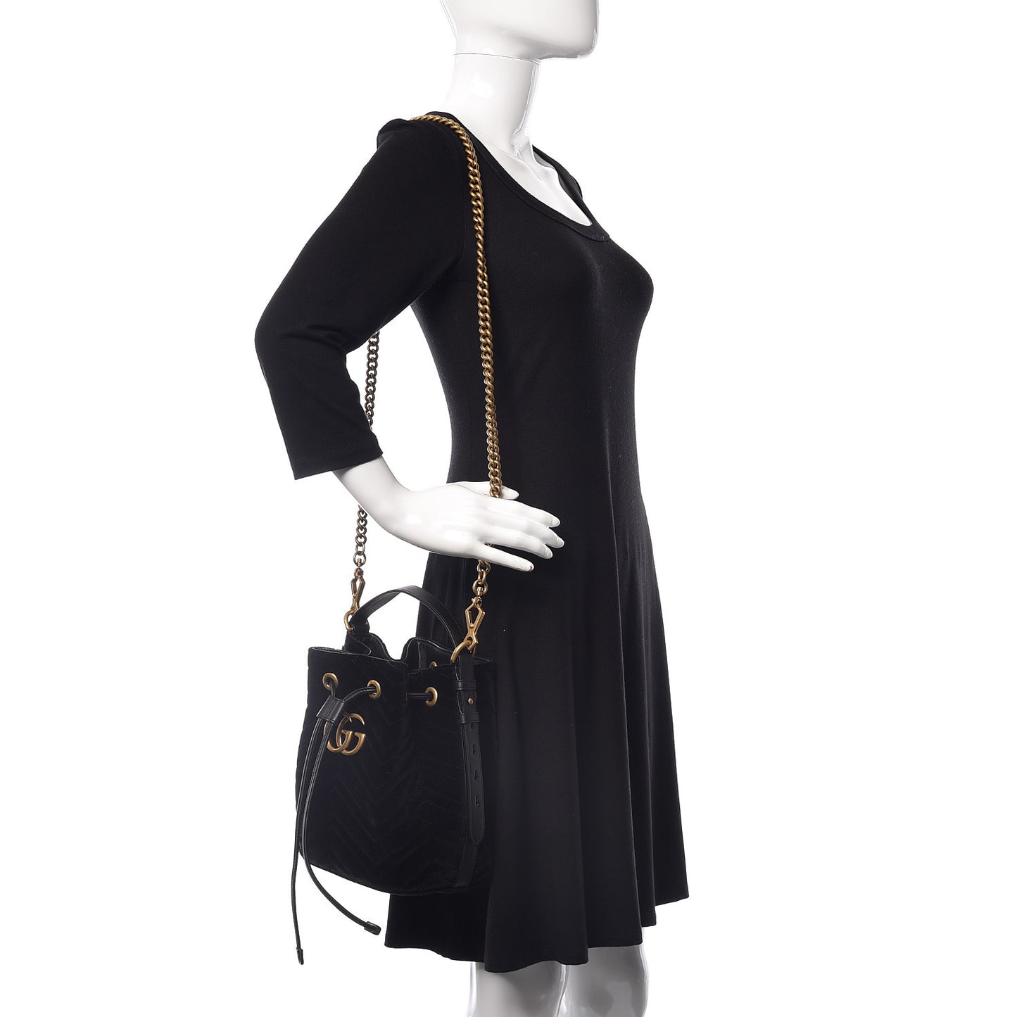 Velvet Matelasse GG Marmont Bucket Bag Black