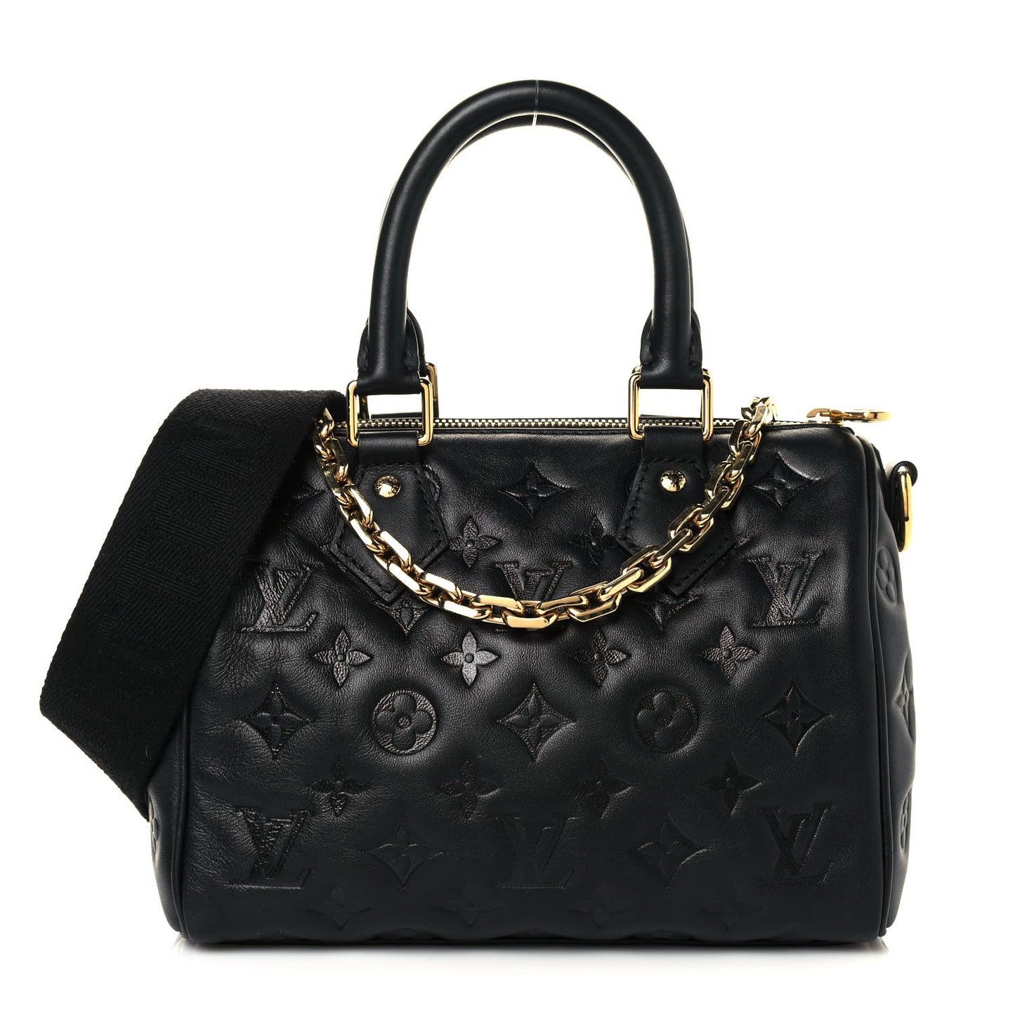 Lambskin Embossed Monogram Speedy 22 Bandouliere Black