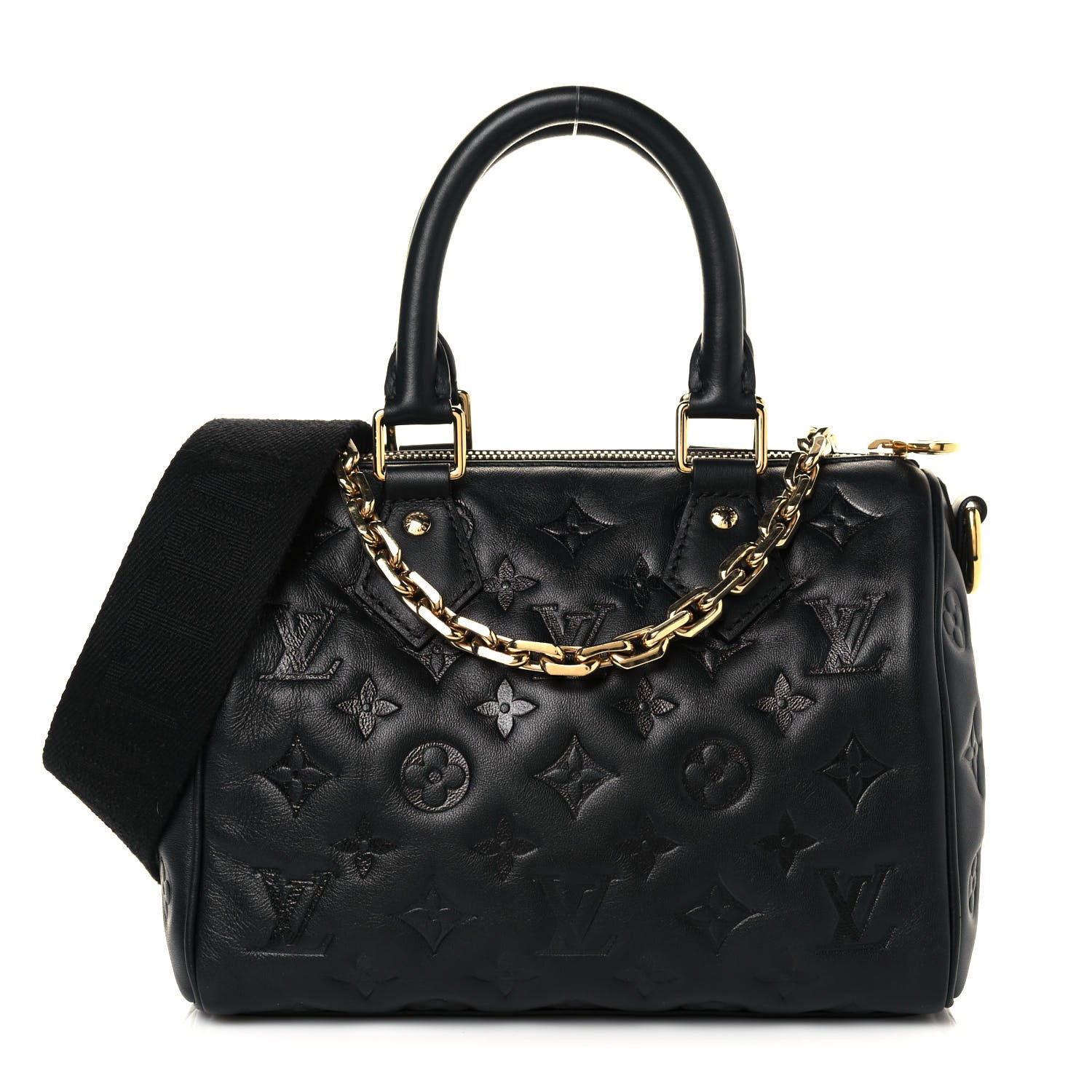 Louis Vuitton Lambskin Embossed Monogram Speedy 22 Bandouliere Black 1 of 12