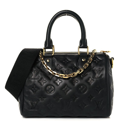 Louis Vuitton Lambskin Embossed Monogram Speedy 22 Bandouliere Black 1 of 12