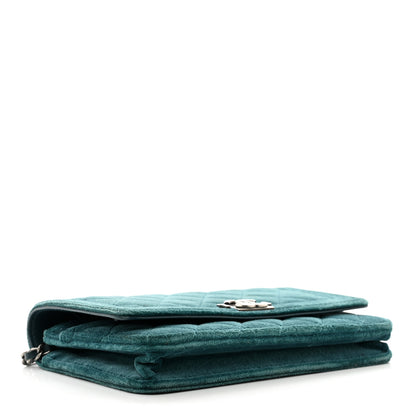 Chanel Velvet Quilted Boy Wallet On Chain WOC Teal 4 of 12