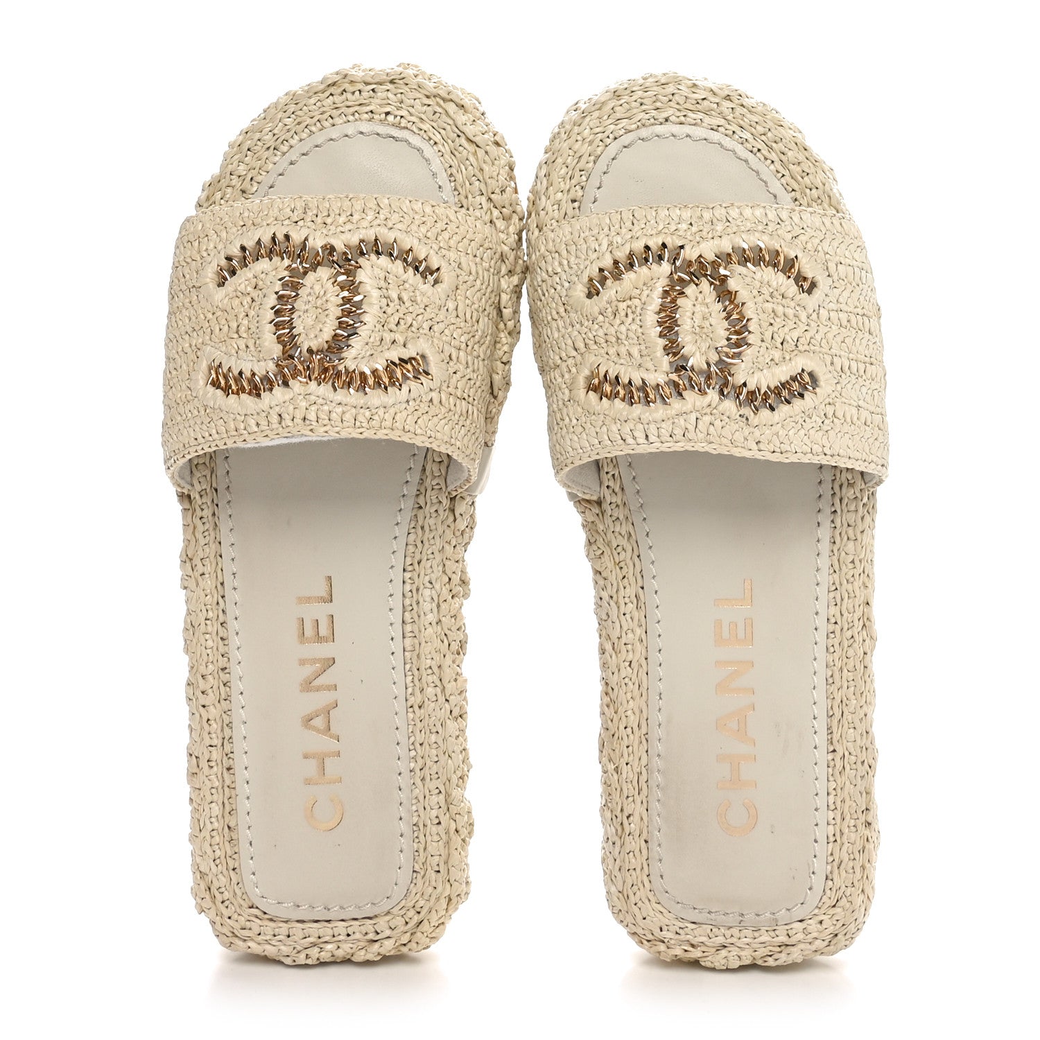 Chanel Raffia CC Espadrille Slip On Sandals 37 Beige 2 of 9