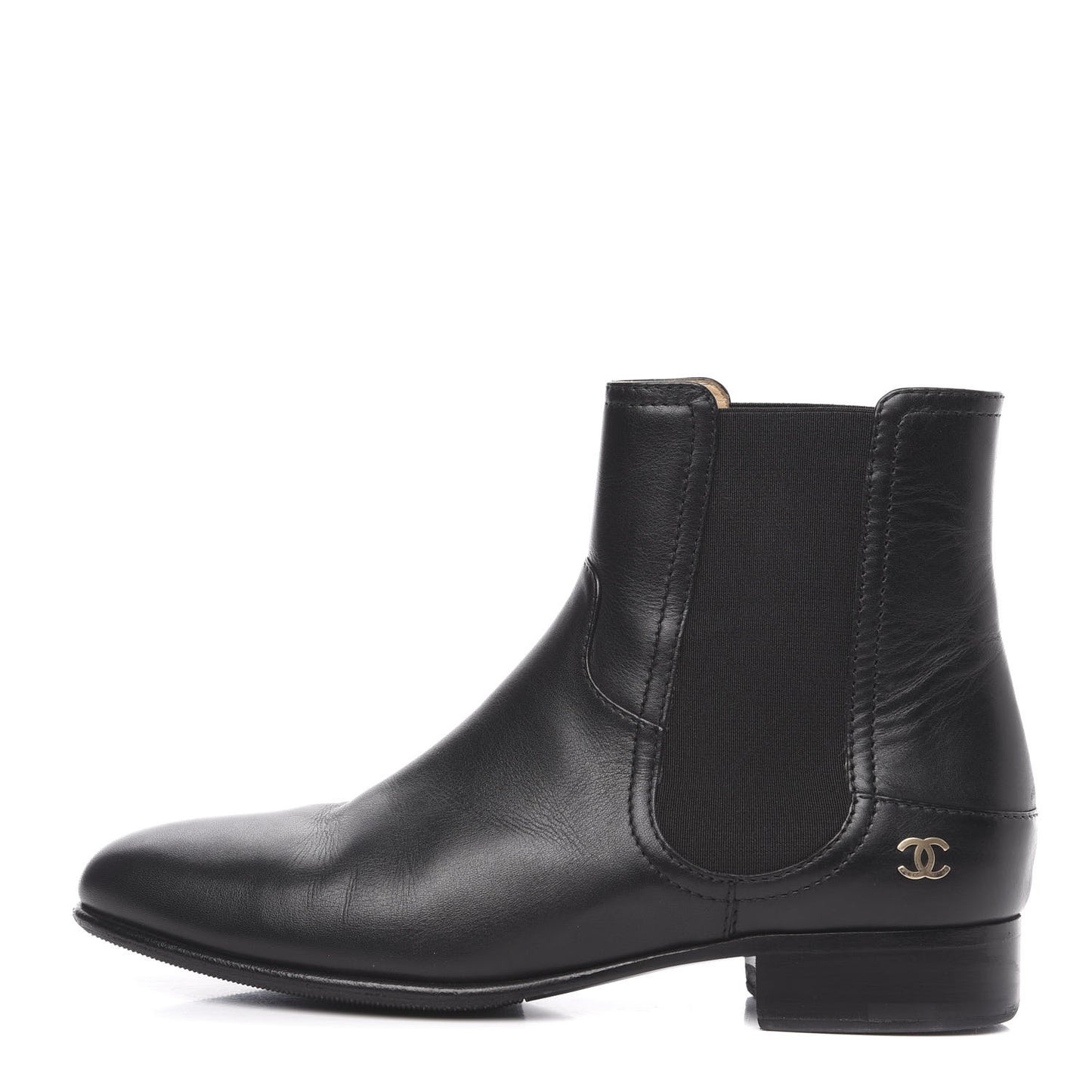 Calfskin Elastic Short Boots 39.5 Black