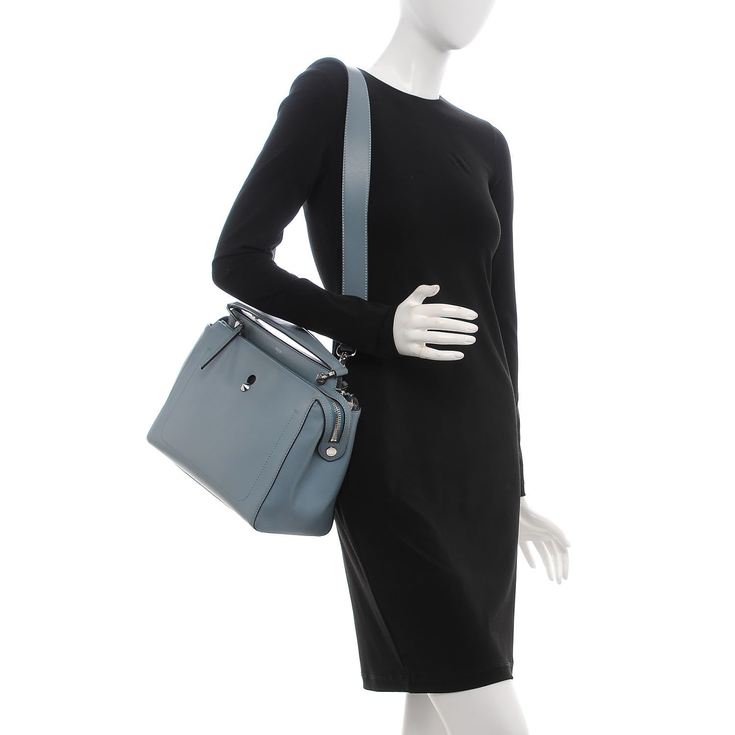 Fendi Vitello Baltico Dolce DotCom Satchel Riviera Blue Notte 2 of 10