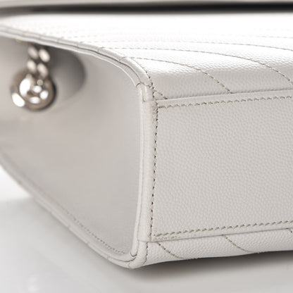 Saint Laurent Grain De Poudre Matelasse Chevron Large Monogram Satchel Light Grey 9 of 10