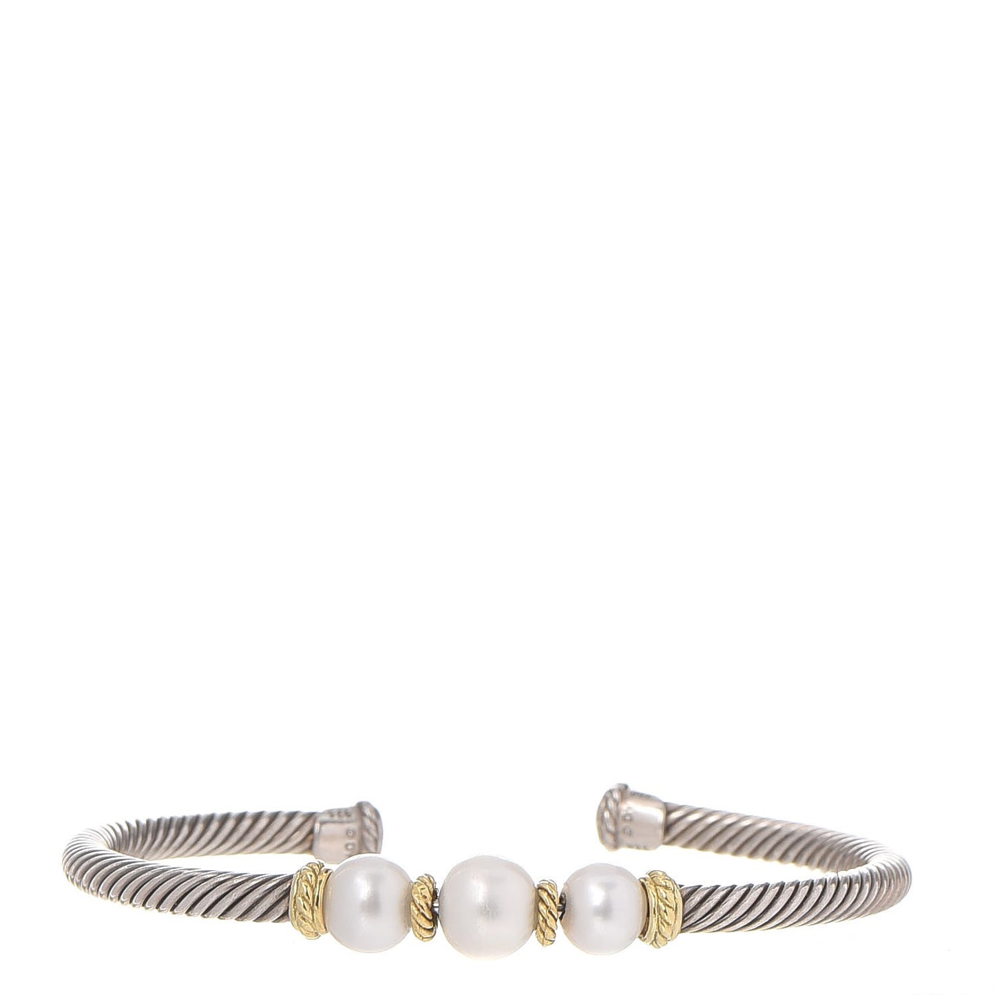 Sterling Silver 18K Yellow Gold Graduated Pearl 5mm Cable Classics Cuff Bracelet