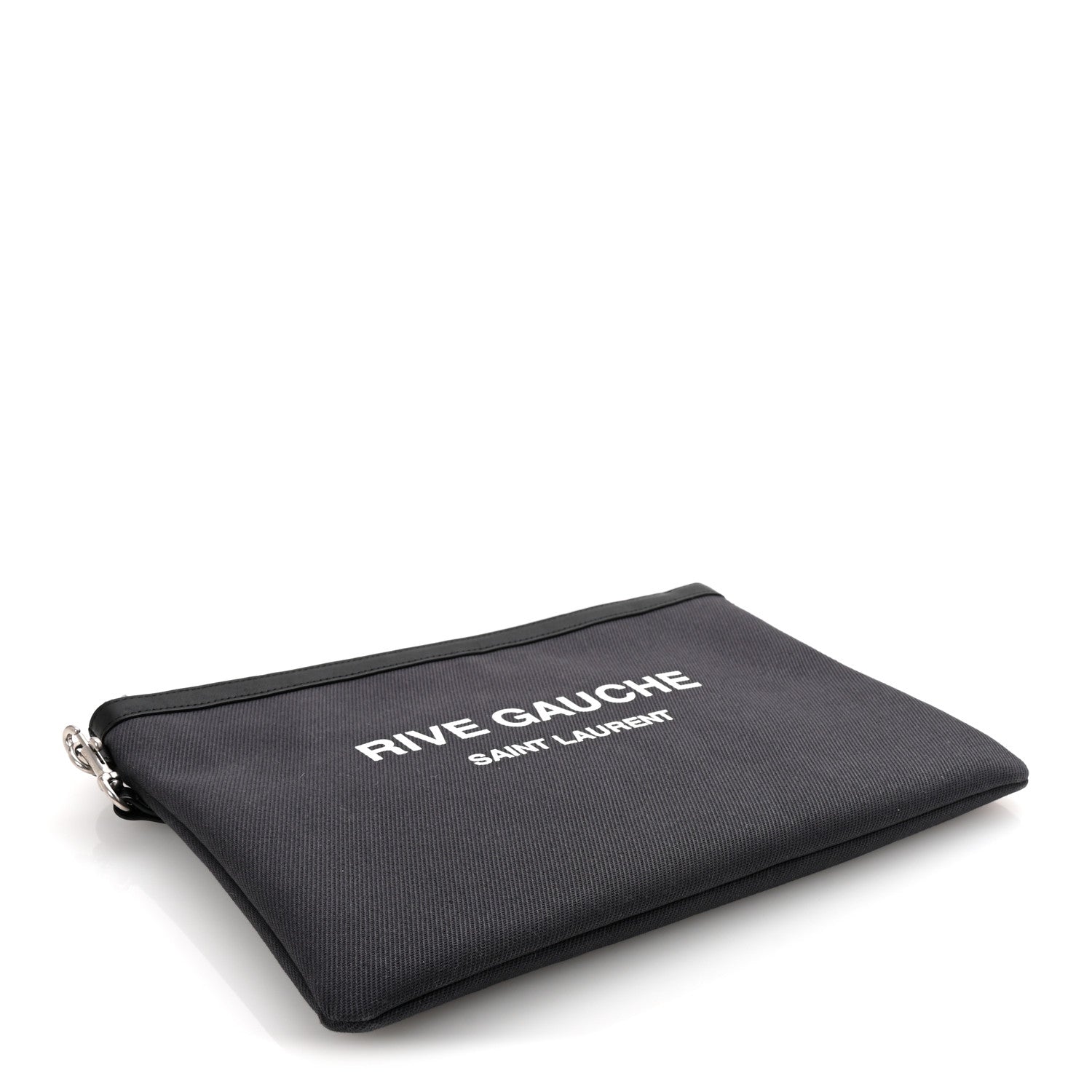Saint Laurent Linen Canvas Rive Gauche Zipped Pouch Black 4 of 7