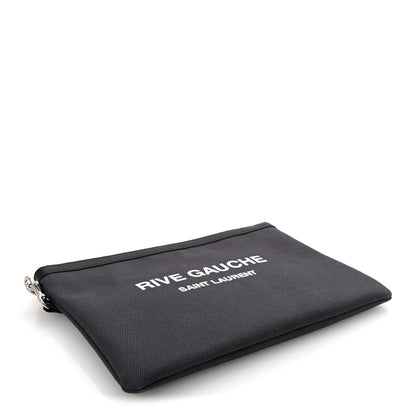 Saint Laurent Linen Canvas Rive Gauche Zipped Pouch Black 4 of 7