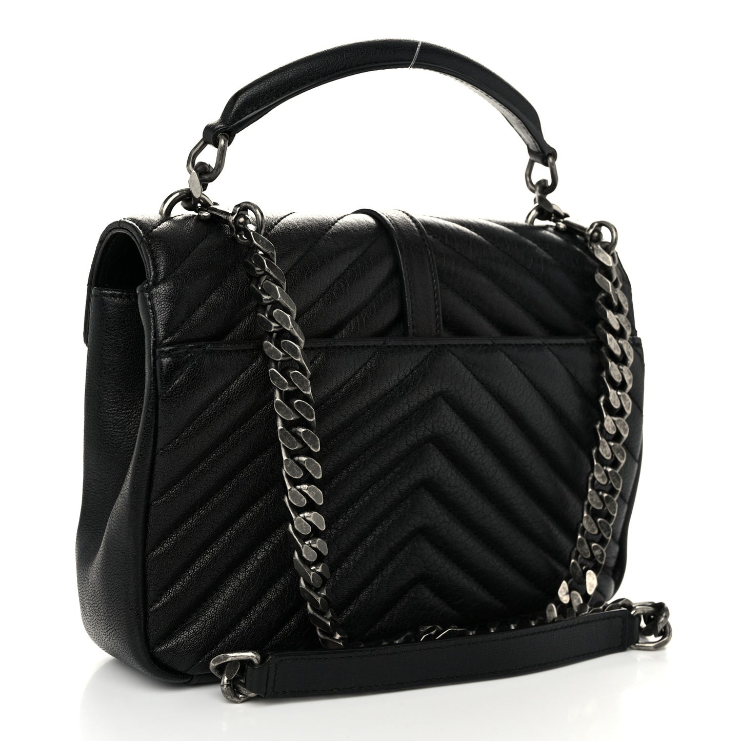 Sheepskin Matelasse Chevron Monogram Medium College Bag Black