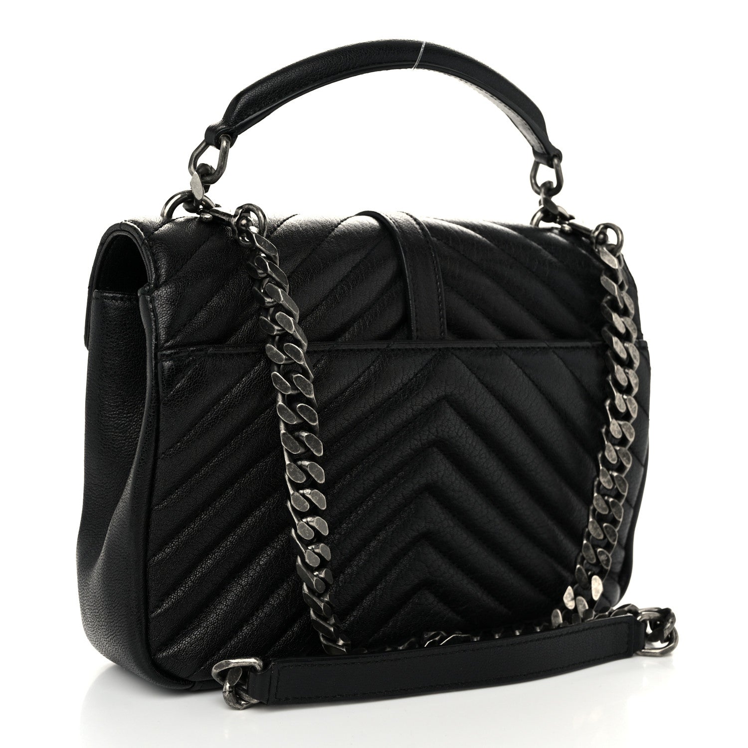 Saint Laurent Sheepskin Matelasse Chevron Monogram Medium College Bag Black 3 of 11