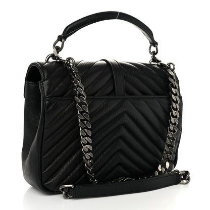Saint Laurent Sheepskin Matelasse Chevron Monogram Medium College Bag Black 3 of 11