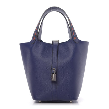 Hermes Epsom Tressage De Cuir Picotin Lock 18 PM Bleu Encre Brique Black 1 of 10