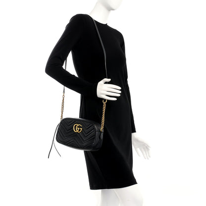 Gucci Calfskin Matelasse Small GG Marmont Chain Shoulder Bag Black 2 of 8