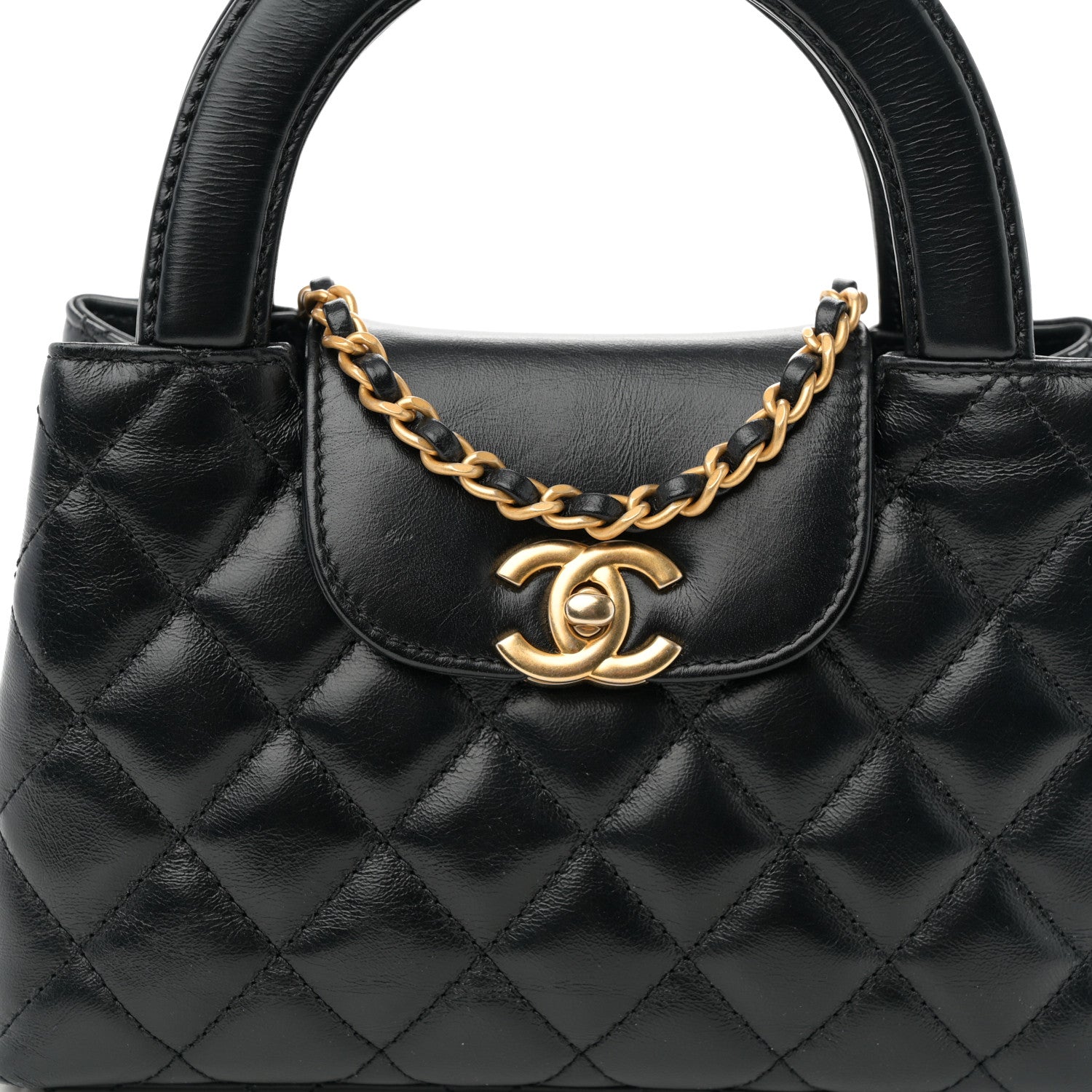Chanel Shiny Aged Calfskin Quilted Nano Kelly Shopper Black Pink 8 of 11