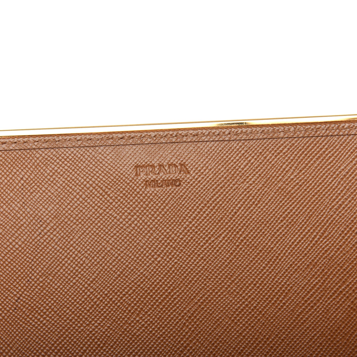 Saffiano Metal Bar Flap Wallet Caramel
