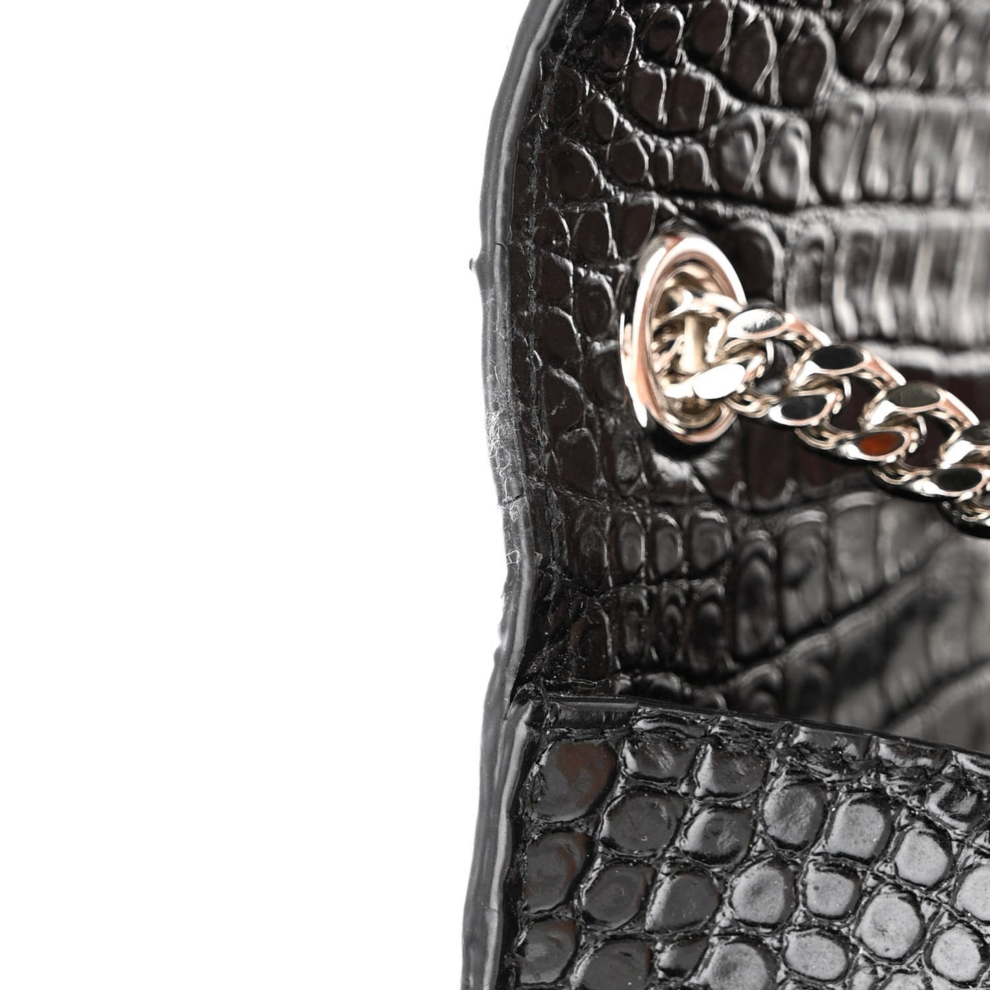 Calfskin Crocodile Embossed Small Classic Monogram Kate Tassel Satchel Black