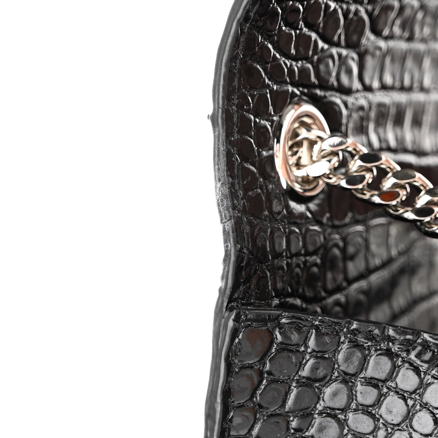 Saint Laurent Calfskin Crocodile Embossed Small Classic Monogram Kate Tassel Satchel Black 10 of 10