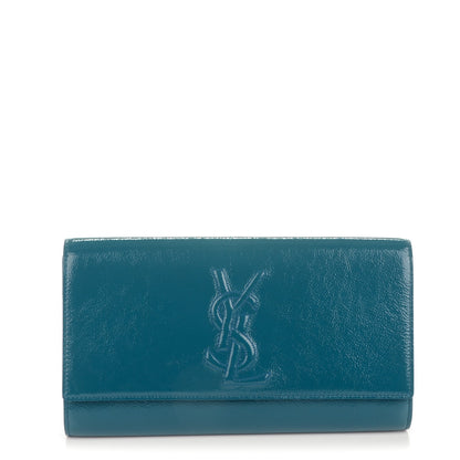 Saint Laurent Textured Patent Monogram Large Belle de Jour Clutch Turquoise 1 of 7