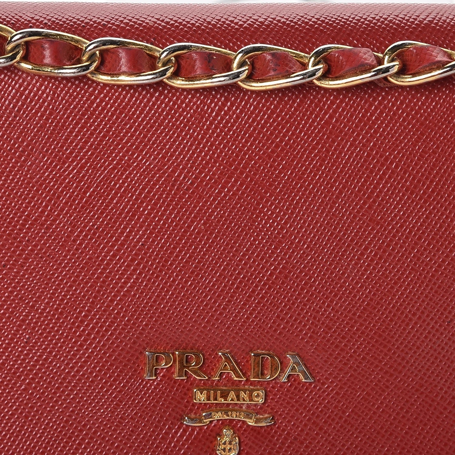 Prada Saffiano Metal Oro Chain Wallet Fuoco 11 of 15