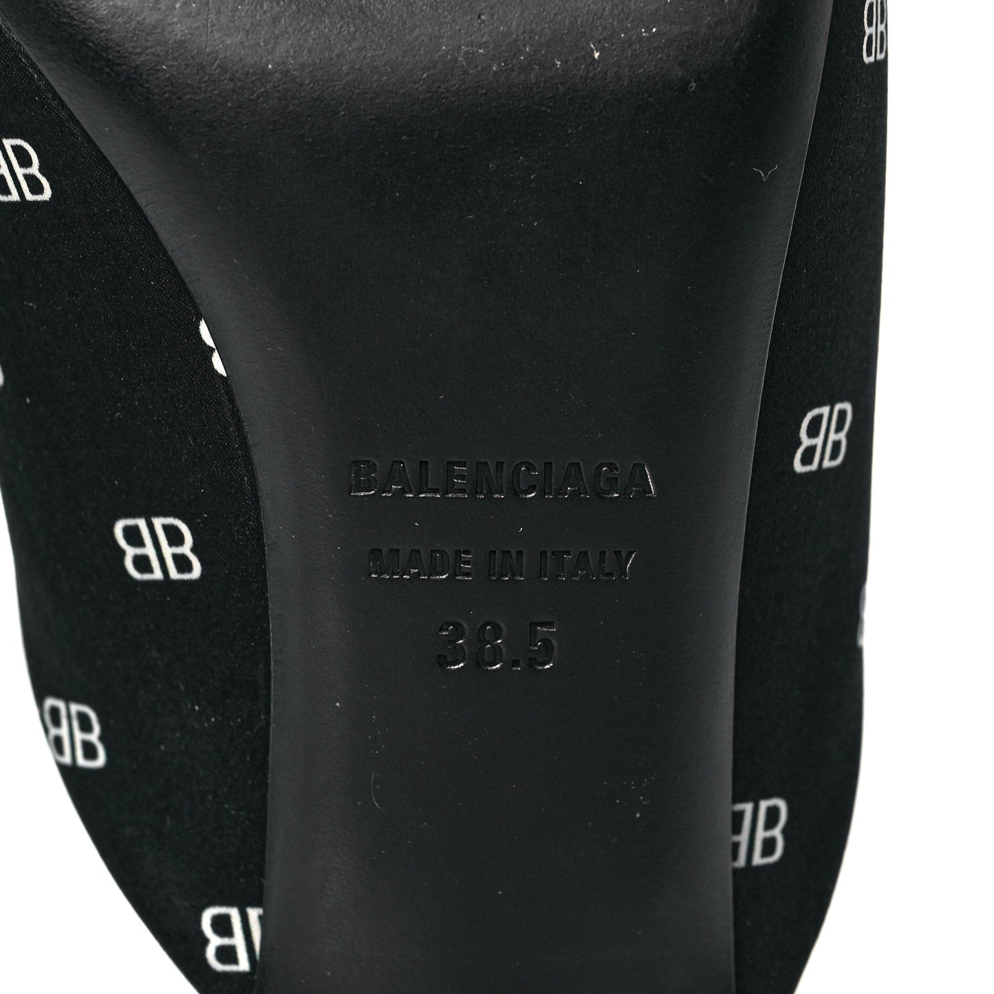 Crepe Satin BB Printed Knife Pointed Toe 40mm Mules 38.5 Black White