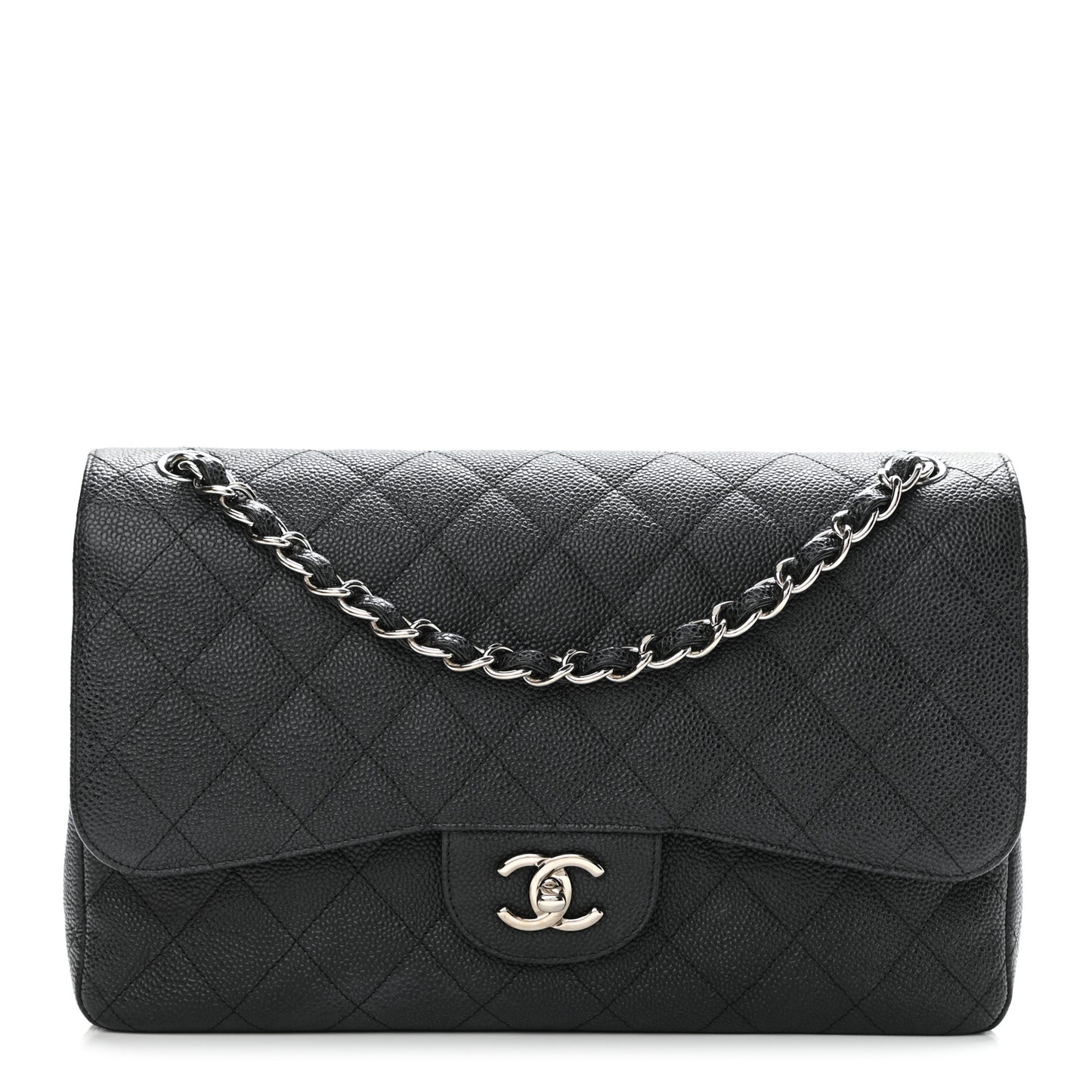 Caviar Quilted Jumbo Double Flap Black