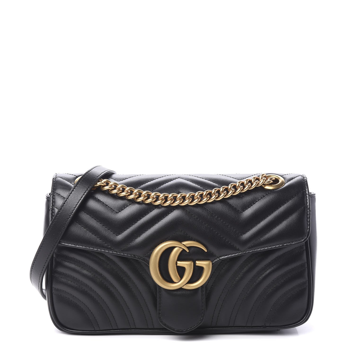 Gucci Calfskin Matelasse Small GG Marmont Shoulder Bag Black 1 of 10