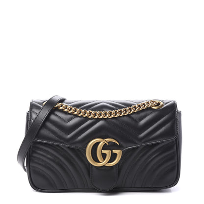 Gucci Calfskin Matelasse Small GG Marmont Shoulder Bag Black 1 of 10