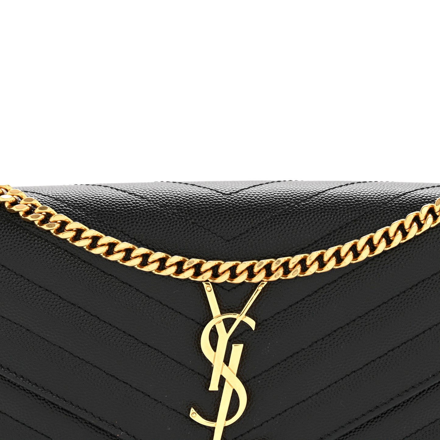 Grain De Poudre Matelasse Chevron Monogram Chain Wallet Black