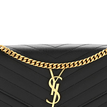 Saint Laurent Grain De Poudre Matelasse Chevron Monogram Chain Wallet Black 8 of 12