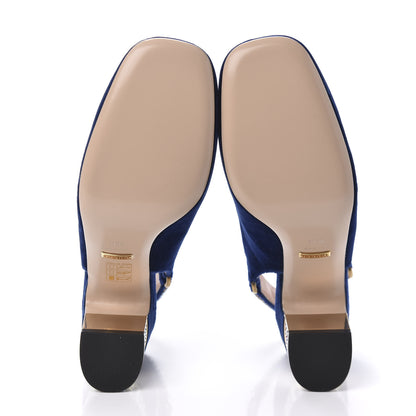 Gucci Velvet Crystal Square G Madelyn Slingbacks 38.5 Cobalt Blue 5 of 9