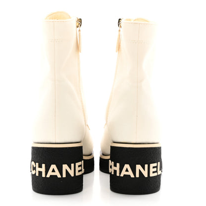 Chanel Fabric CC Lace Up Boots 38 White 5 of 15