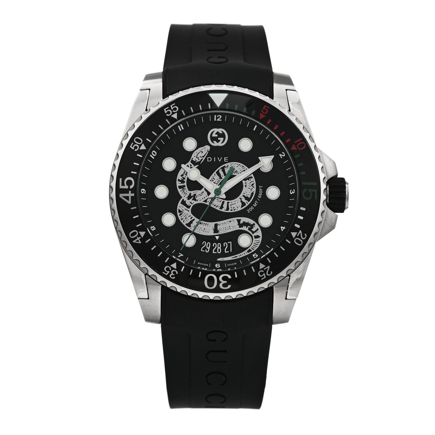 Stainless Steel Rubber 45mm Dive Snake Quartz Watch Black