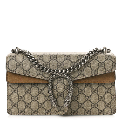 Gucci GG Supreme Monogram Suede Crystal Small Dionysus Shoulder Bag Beige Ebony Taupe 1 of 11