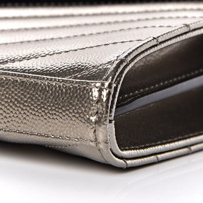 Saint Laurent Iridescent Grain De Poudre Matelasse Chevron Monogram Chain Wallet Gold 9 of 9