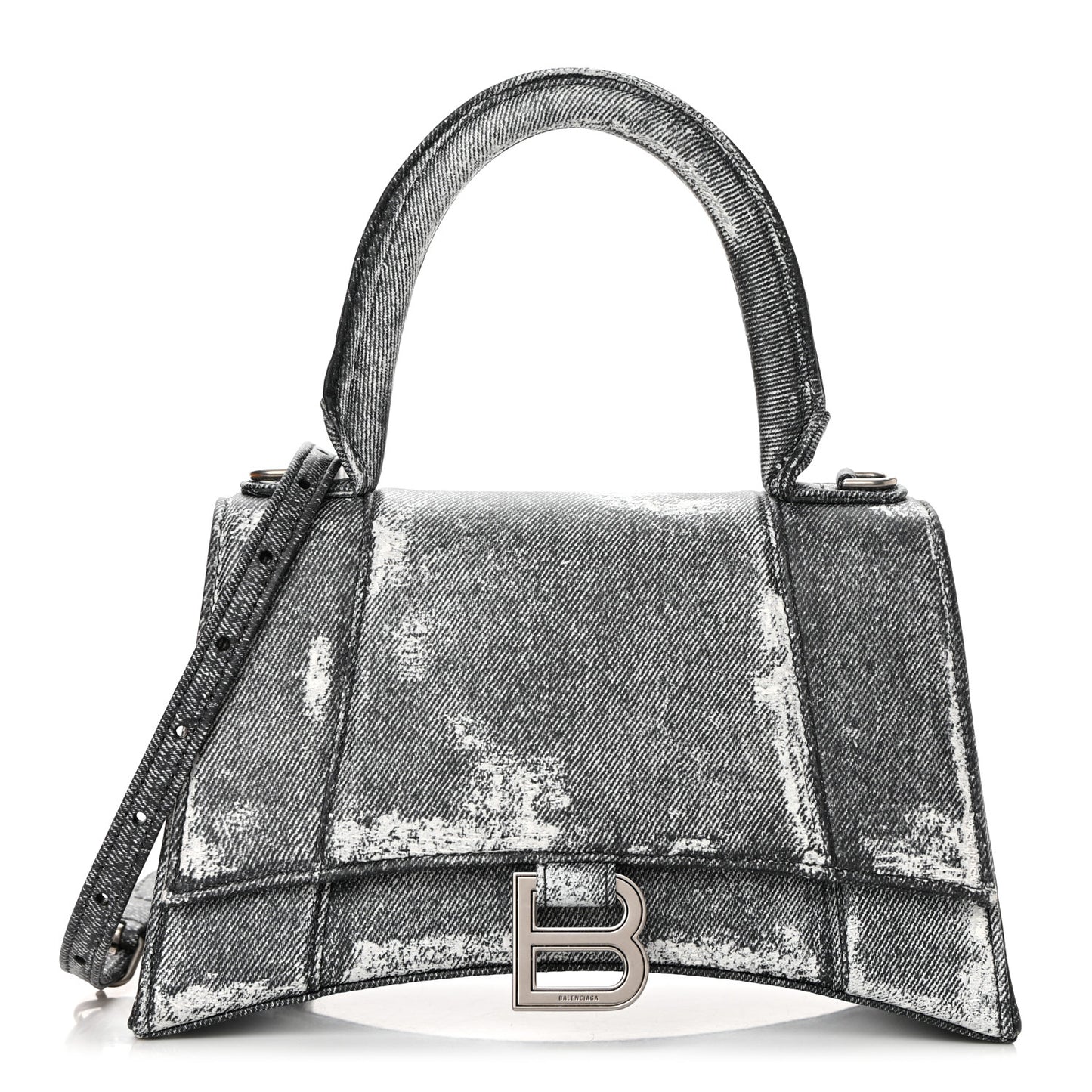 Nappa Denim Printed Small Hourglass Top Handle Bag Black